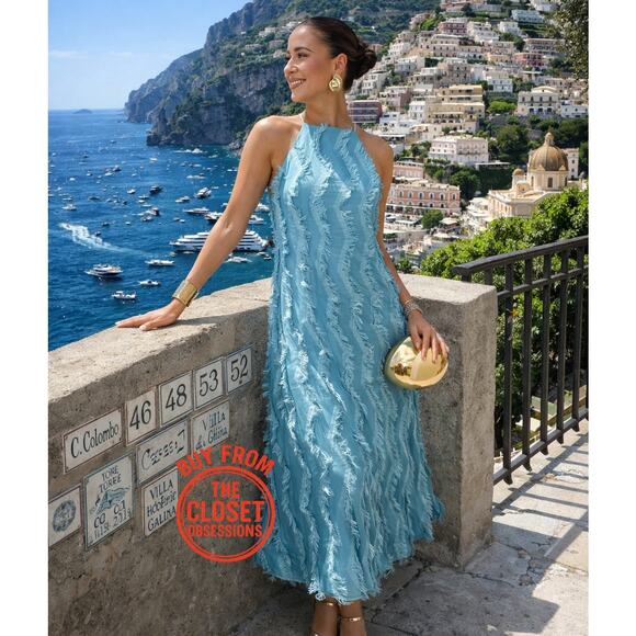 Zara Dresses & Skirts - ZARA Textured Halter Neck Maxi Dress NWT